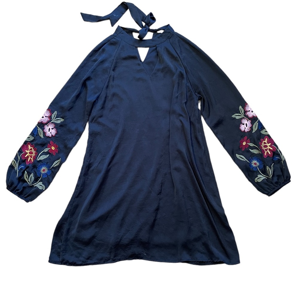 Altar’d State Black Floral Embroidered Dress Long Sleeves